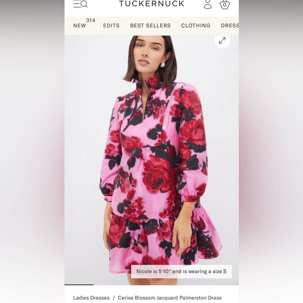 Tuckernuck Cerise Blossom Jacquard Palmerston Floral Long Sleeve Dress NWT